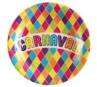 SANTEX 7358-99, Lot de 10 Assiettes Carnaval arlequin 22,5cm Multicolores