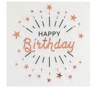 SANTEX 7508-20, Sachet 10 Serviettes Happy Birthday Etincelant métal Blanc/Rose Gold