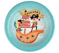 SANTEX 7520-99, Paquet de 10 Assiettes Pirate Enfant colorées 22,5cm