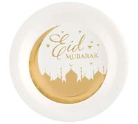 SANTEX 7584-3, Paquet de 10 Assiettes orientales Eid Mubarak Rondes Ø 22,5cm Or