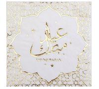 SANTEX 7586-3, Sachet de 20 Serviettes orientales Eid Mubarak 33x33cm en Papier, Or