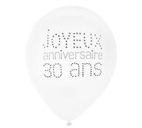 Santex 8 Ballons en Latex 30 Ans Anniversaire Chic 23 cm - Blanc - Taille Unique