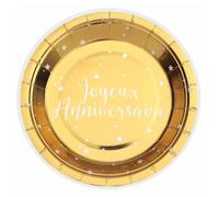 SANTEX 8978-3, Paquet de 10 petites Assiettes Joyeux Anniversaire, OR brillant 17,5cm