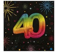 Santex 9012-40, Sachet 12 Serviettes Anniversaire Festicolor Papier 33x33cm, 40 Ans