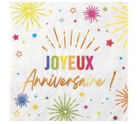 SANTEX 9018-1 Sachet de 12 Serviettes Anniversaire Festicolor en papier multi/BLANC 33x33cm