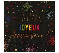 SANTEX 9018-11 Sachet de 12 Serviettes Anniversaire Festicolor en papier multi/NOIR 33x33cm