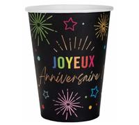 SANTEX 9020-11 Lot de 6 Gobelets Anniversaire Festicolor multi/NOIR 25cl
