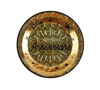 Santex Assiette de Table fête Joyeux Anniversaire Noir et Or métallique (x10) R/6647
