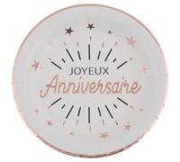 Santex Assiette joyeux anniversaire blanche et rose gold métallique (x10) REF/6647