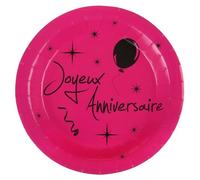 SANTEX Assiette Joyeux Anniversaire fuchsia