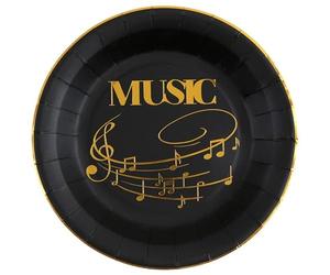 Santex Assiettes - Note de musique - Noir et doré - lot de 10