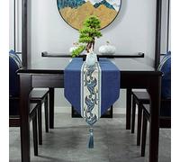 Santex Chemin de Table, Chemin de Tables Bleu Coton Broderie Classique pour la Maison de Vacances de Tous Les Jours 200X33cm