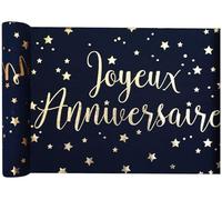 Santex Chemin de Table Coton Joyeux Anniversaire Bleu et Or 28 cm x 3 m - Bleu - Taille Unique