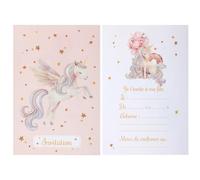 Santex - Générique - 6 CARTONS INVITATION LICORNE MAGIQUE 10X15CM ROSE