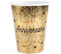 Santex Gobelets en carton Joyeux Anniversaire 10 pièces noir et or 7,8 x 9,7 cm