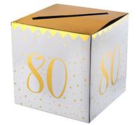 Santex Mariage Tirelire des âges métallisée 80 Ans, Coffre-fort en métal, Piggy Bank, Blanc et Or, Adultes, Fêtes d'anniversaire pour adultes, Fêteuses