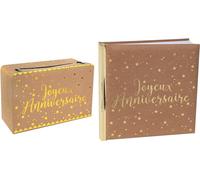 Santex - Pack Anniversaire urne (Tirelire) et Livre d'or Kraft Naturel et Or