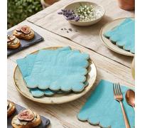 Santex Serviettes Cocktail Bleues en Papier Bord Festonné Doré (13 cm, Lot de 12)