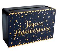 Santex – Tirelire 'Joyeux Anniversaire' – Bleu marine métallisé – Rectangulaire – Élégante Chic