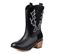 Santiag Femme Bottes, Chaussures décontractées à la Mode, Talons Hauts, Western Bottines ajourées Jacquard Style étrange, Bout Pointu, Botte de Couleur Unie (Noir, 39)