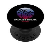 Santiago De Cuba Cuba Rétro Coucher De Soleil Palmiers Tropical PopSockets PopGrip Adhésif