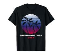Santiago De Cuba Cuba Rétro Coucher De Soleil Palmiers Tropical T-Shirt