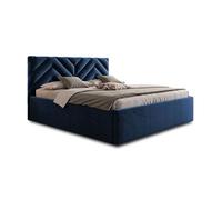 Santiago - lit coffre - 180x200 - sommier inclus - en velours - Bleu Bleu
