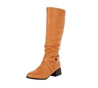 Santiags Femme Western Cuissarde Haute Femme Grande Taille Bottine avec Sangle De Boucle Bottines Bout Rond Botte Talon Carré 2025 Nouveau Bottes Vernis Chaussure Chic Polyvalent Bottine