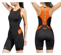 Santic Combinaison de triathlon pour femmes - Une pièce - Sans manches - Pro Triathlon - Anzug Rembourré - Tri-Anzug - Séchage rapide - Perte de poids - Pour cyclisme, natation, course à pied, Orange