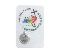 Santini religieux Jubilé 2025 Souvenir officiel. IUBILAEUM A.D. MMXXV Peregrinantes in Spem. Gadget Carte de carte avec image en couleur, logo et médaille plaquée argent. Carte de poche