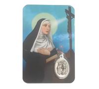 Santini religieux Santa Rita - Une grande protection toujours avec vous - Carte de carte avec image en couleur, prière et médaille plaquée argent - Carte de poche, plastifiée, fabriquée en Italie
