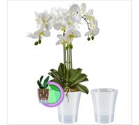 Santino Lot de 2 pots à orchidées transparents avec système de mèche auto-arrosant - Diamètre : 15 cm - Transparent - 2 l