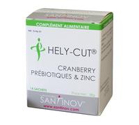 SANTINOV HELY CUT - Prébiotique & Antioxydant | Confort Intestinal, Transit et Ventre Plat | Formule Cranberry, Zinc, Glutamine - Renforce le Microbiote -14 Sachets