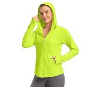 SANTINY Veste à capuche anti-UV UPF 50+ pour femme - Protection solaire - Fermeture éclair - Léger - SPF - Manches longues - Pour la randonnée, la course à pied, Vert fluo, Taille M