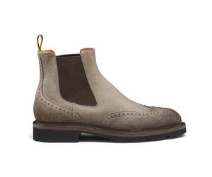 Santoni - Botte Chelsea en Daim Brogue - Homme - Chaussures - Beige - Taille: 39 1/2 EU