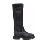 Santoni - Bottes Hautes En Cuir Côtelé Noir - Femme - Chaussures - Noir - Taille: 37 EU