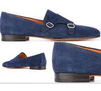 Santoni Monkstrap Double Monk Chaussures Élégantes Slip-On 41,5 Bleu