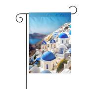 Santorin Drapeau d'extérieur imprimé île grecque avec vue sur la mer - 30,5 x 45,7 cm - Décoration de cour - Cadeaux pour la maison, les fêtes