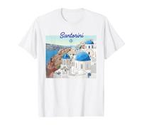 Santorin Drapeau Grec Grèce Vacation Art Dômes Bleus T-Shirt Graphique avec Valeur, Homme, Blanc, L
