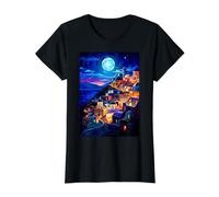 Santorin Grèce Nuit Grec Thème Art Abstrait T-Shirt Graphique avec Valeur