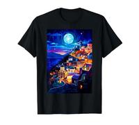 Santorin Grèce Nuit Grec Thème Art Abstrait T-Shirt Graphique avec Valeur