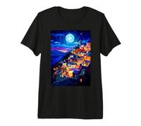 Santorin Grèce Nuit Grec Thème Art Abstrait T-Shirt Haut de Gamme