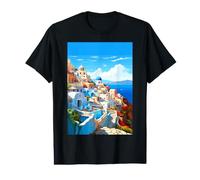 Santorin Grèce Summer European Greek Theme Art T-Shirt Graphique avec Valeur