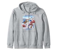 Santorin Grèce Vue panoramique Fleurs vibrantes Souvenir de Voyage Sweat à Capuche