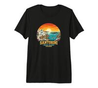 Santorin Îles Grèce Cyclades Coucher de Soleil Vue T-Shirt Haut de Gamme