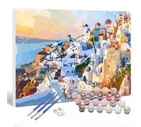 Santorin Peinture Numero Adulte, DIY 140x80cm Paysage Peinture Numero Adulte Débutants, avec 3 Pinceaux et Acryliques, Kits de Coloriage par Numbers, Décoration Murale et Cadeaux, (Sans Cadre) S-49