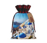 Santorin Sac à cordon réutilisable et polyvalent avec imprimé île grecque et vue sur la mer