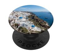 Santorin Village Blanc avec Vue sur la mer PopSockets PopGrip Adhésif