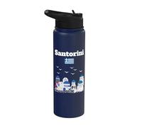 Santorin Voyage Grèce souvenir architecture grecque drapeau grec Stainless Steel Insulated Water Bottle