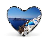 Santorini Badge en métal avec motif cœur imprimé vue sur l'île grecque sur la mer 2,3 cm pour chapeau, chemise, vêtements, sacs, 1*0.8 in, Aluminium